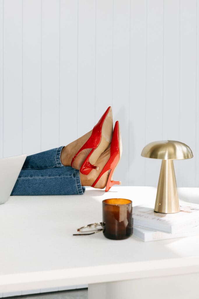 Red high heels detail shot for Coja Creative branding session at Studio Sohl in Warrnambool Victoria